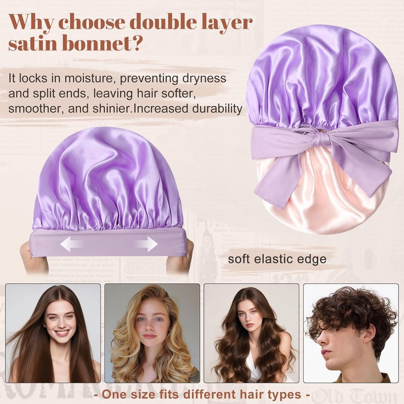 CHLINS Satin Bonnet Silk Bonnet for Sleeping Silk Sleep Cap Double Layer Hair Bonnet with Elastic Tie Band for Curly Hair Night Cap - Image 3